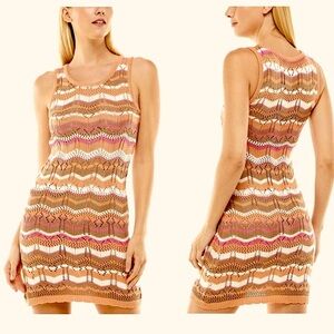 NWT Multicolor Sleeveless Knit Dress peach white orange pink crochet sweater XS